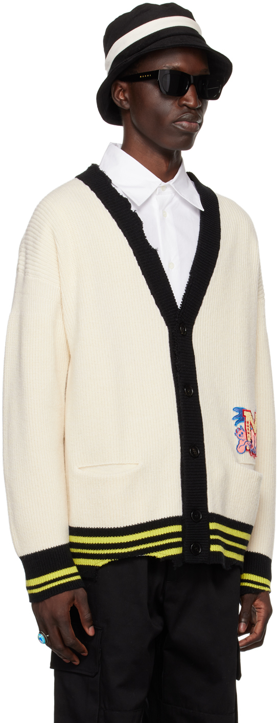 Shop Marni Off-white Distressed Patch Cardigan In 00w13 Antique White