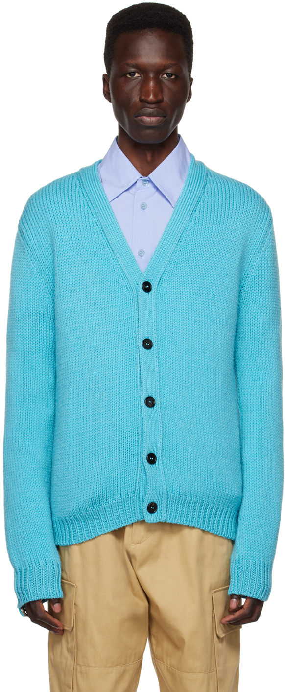 Marni: Blue Embroidered Cardigan | SSENSE