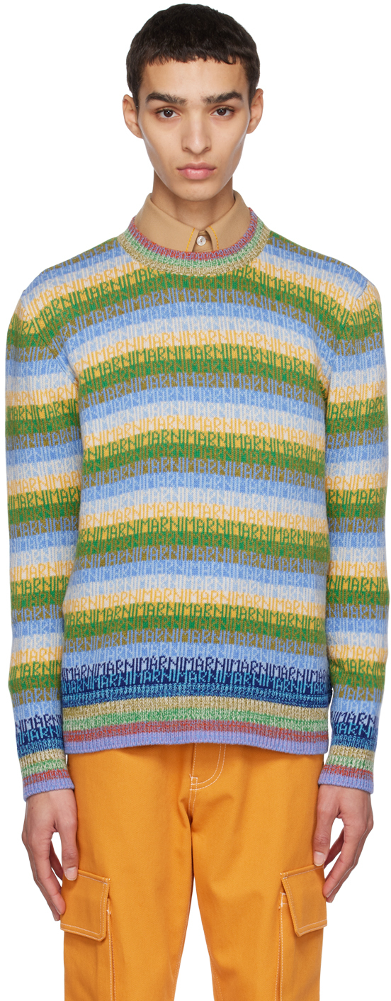 Marni Logo Intarsia Virgin Wool Sweater In Lake Blue