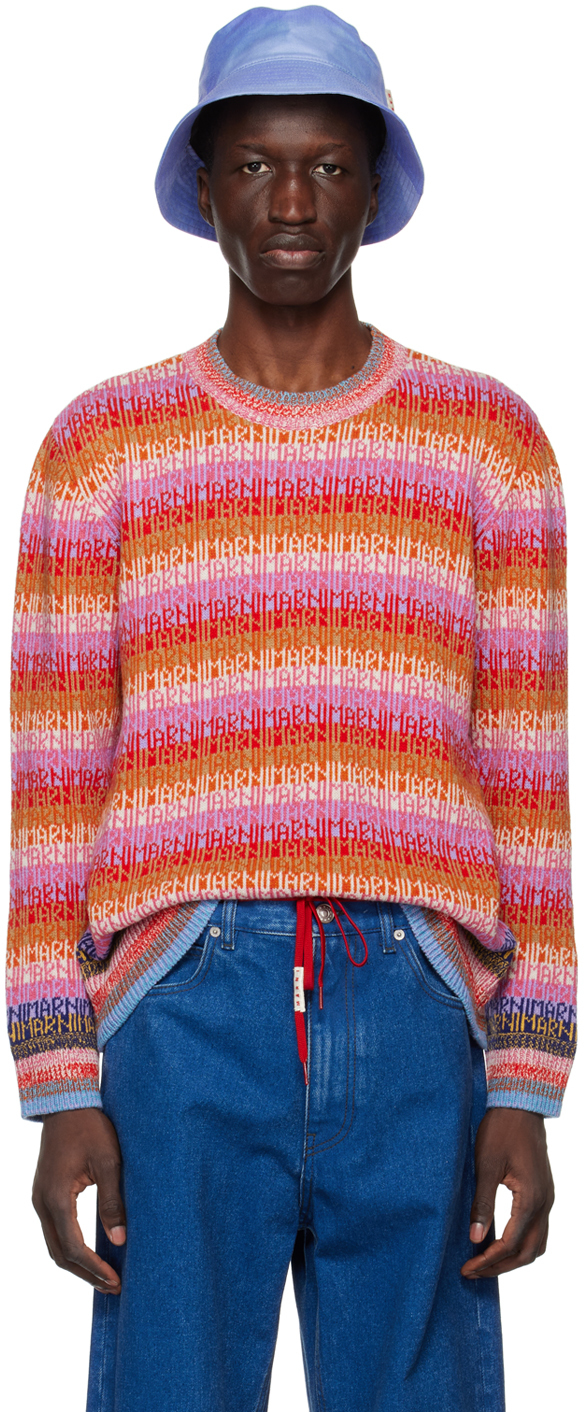 Marni Logo Intarsia-knit Wool Sweater In Orangered