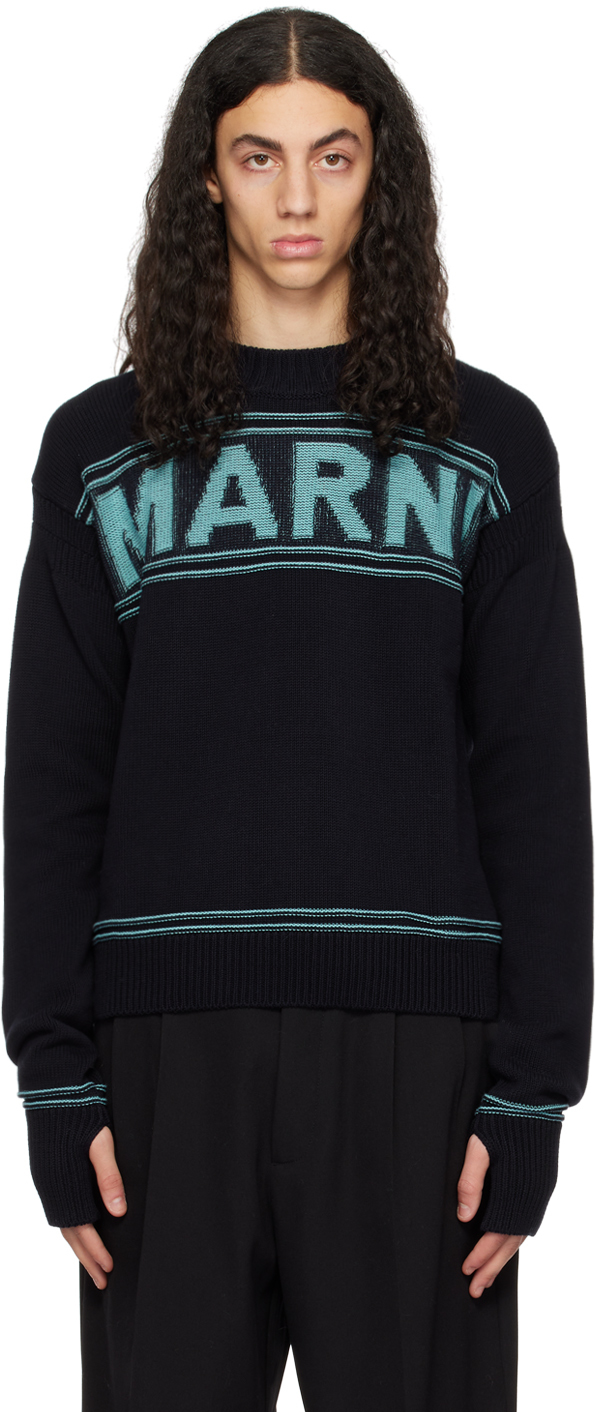 Marni Logo Intarsia Knit Jumper In Black