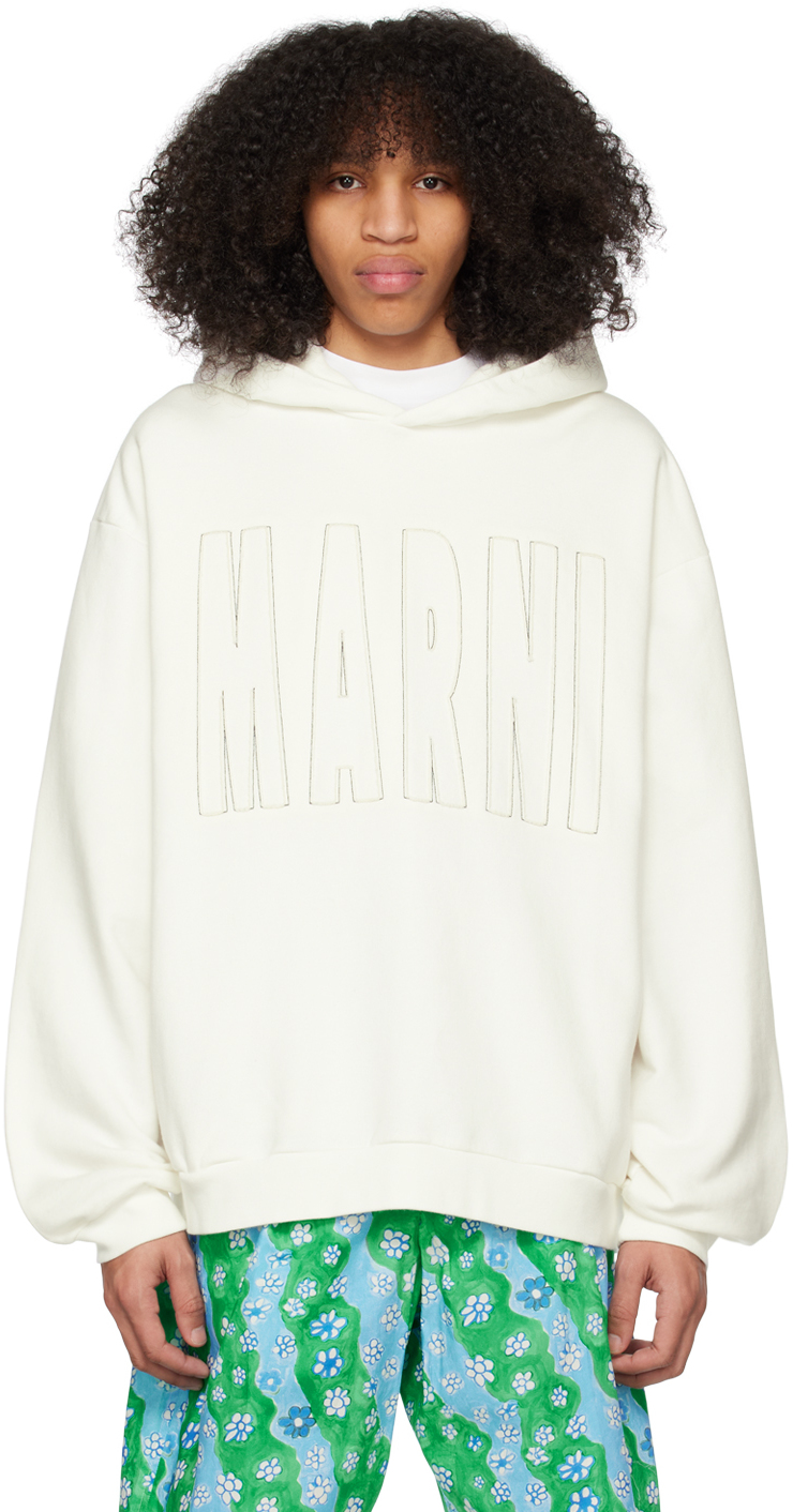 Marni White Embroidered Hoodie