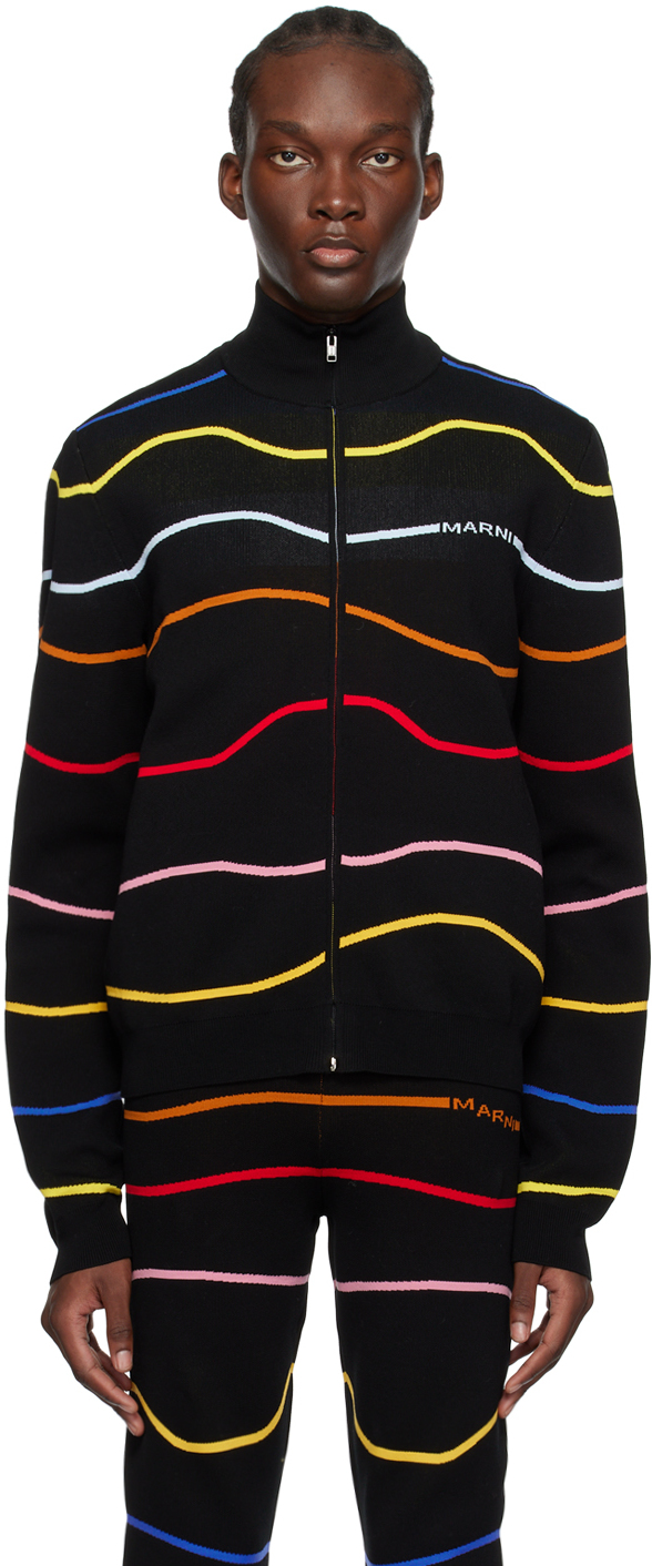 Marni Black Striped Sweater In Rgx99 Multicolor