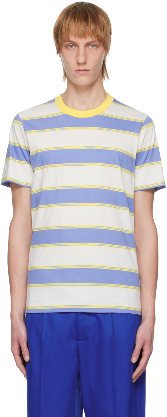 Marni: Three-Pack Blue & Yellow Stripe T-Shirts | SSENSE