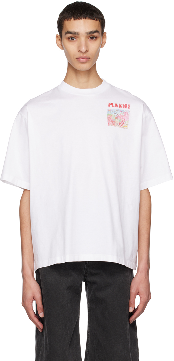 Marni: White Printed T-Shirt | SSENSE Canada