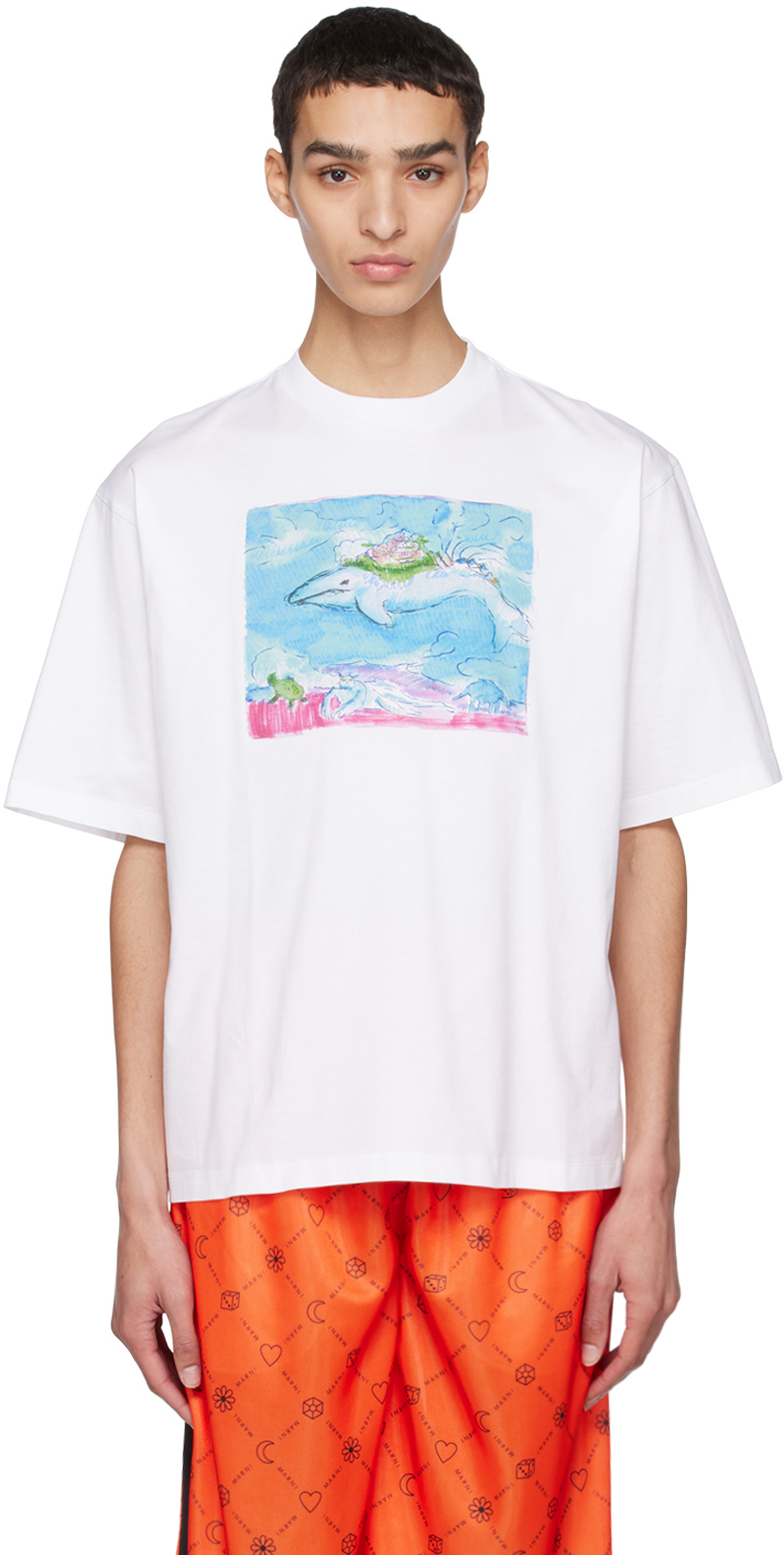 Marni Printed Cotton T-shirt In White | ModeSens