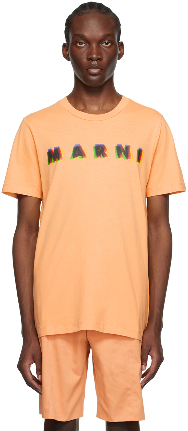Shop Marni Orange Printed T-shirt In Mcr08 Tangerine