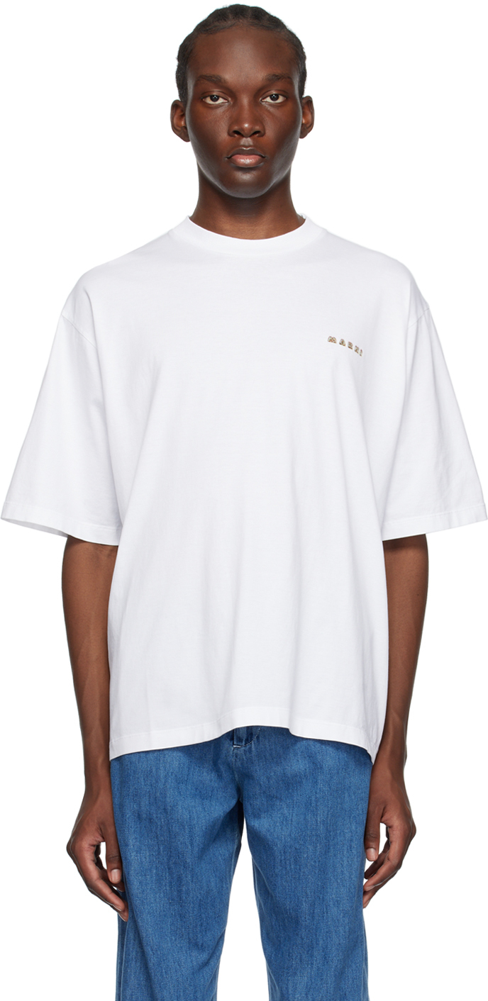 Marni White Sunset T-shirt In Msw01 Lily White