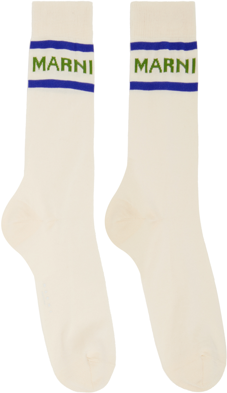 Marni Off-white Jacquard Socks In 00y01 Light Yellow