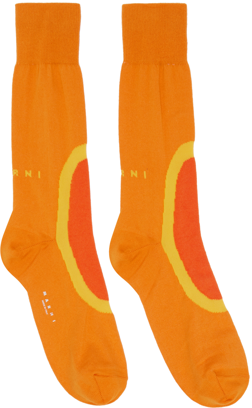 Marni 图案印花针织袜 In Orange