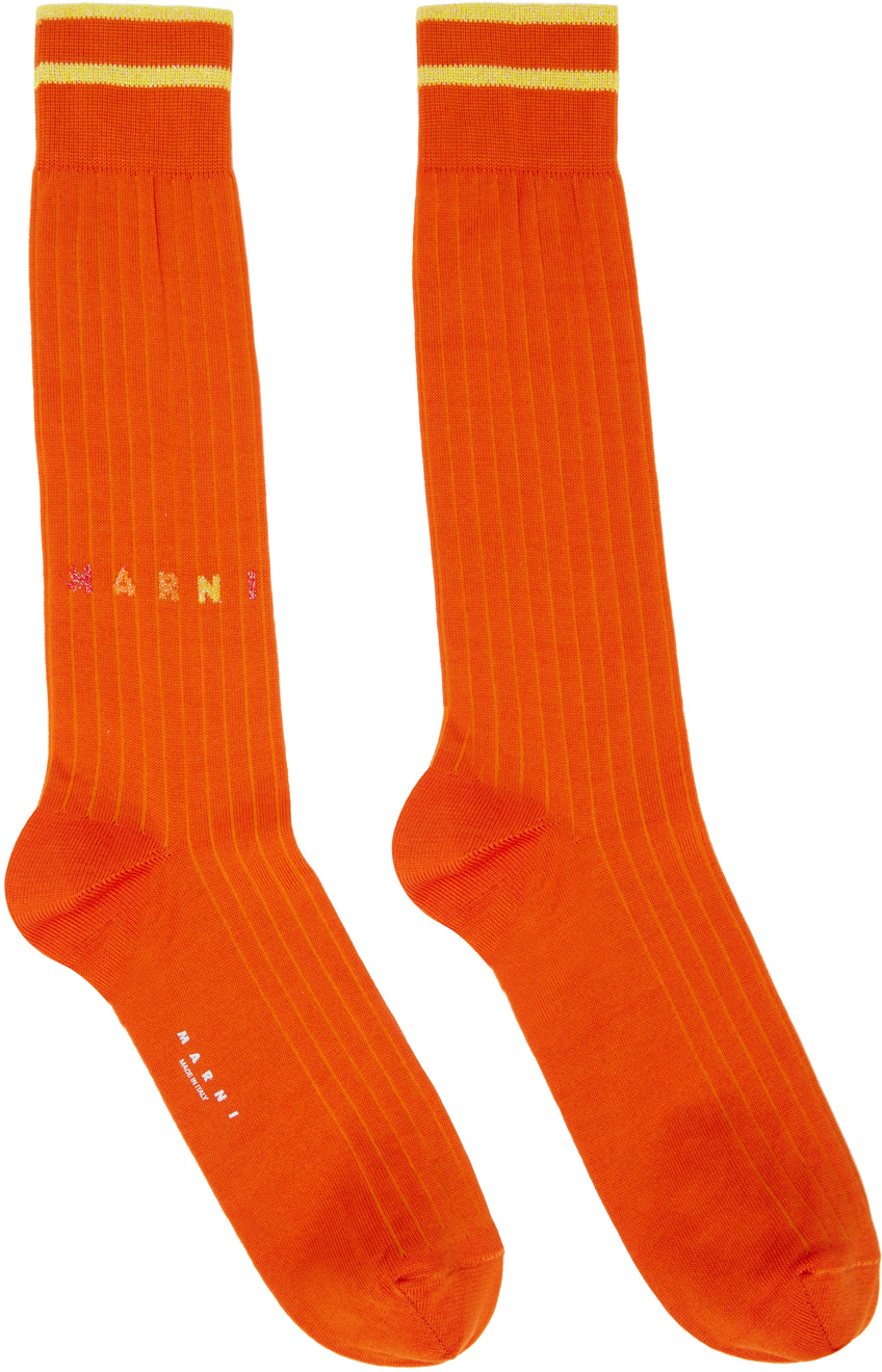 Marni Orange Striped Socks In 00r21 Alkekengi