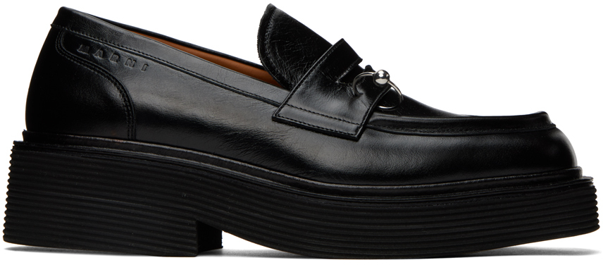 Marni Black Leather Loafers In 00n99 Black