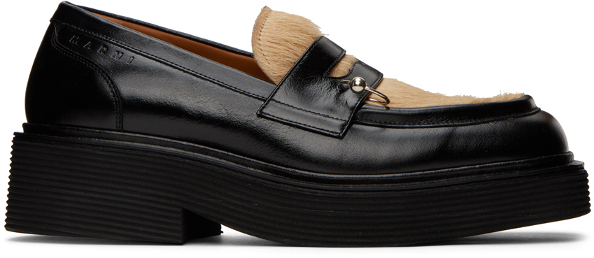 Marni Black Shiny Loafers In Z0621 Beige+black
