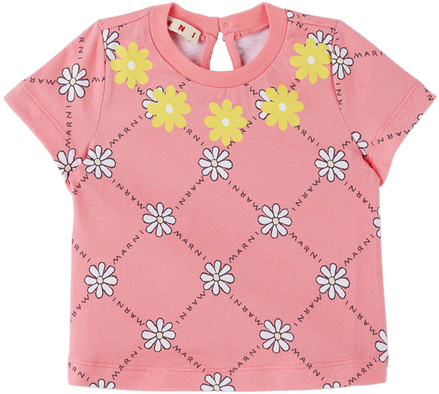 Shop Marni Baby Pink Floral T-shirt In 0m335