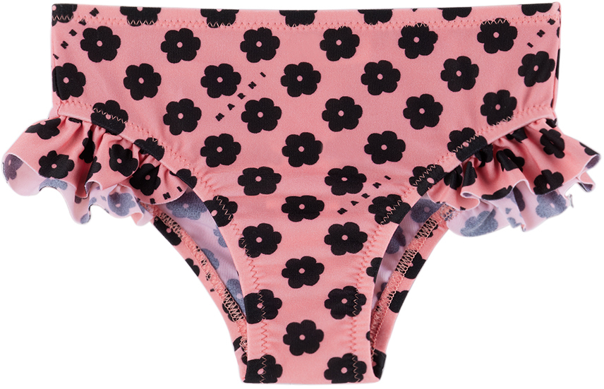 Shop Marni Baby Pink & Black Flower Swim Bottoms In 0m335