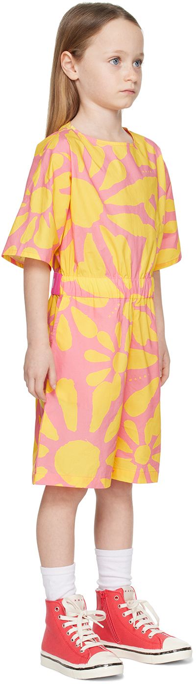 Marni Kids Pink & Yellow Floral Jumpsuit In 0m335