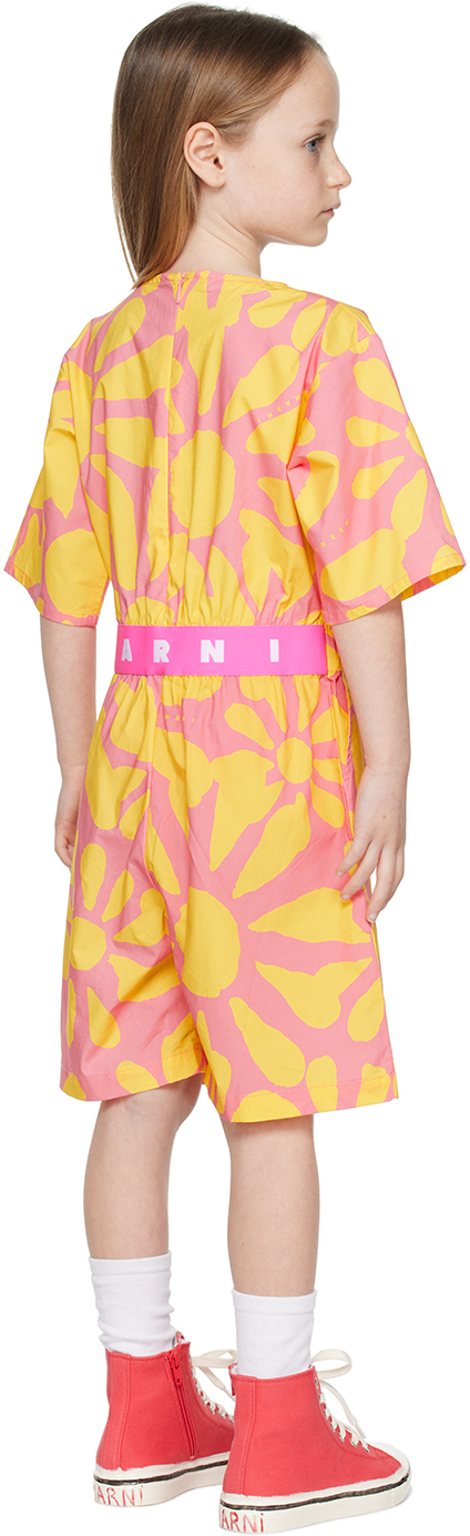 Marni Kids Pink & Yellow Floral Jumpsuit In 0m335