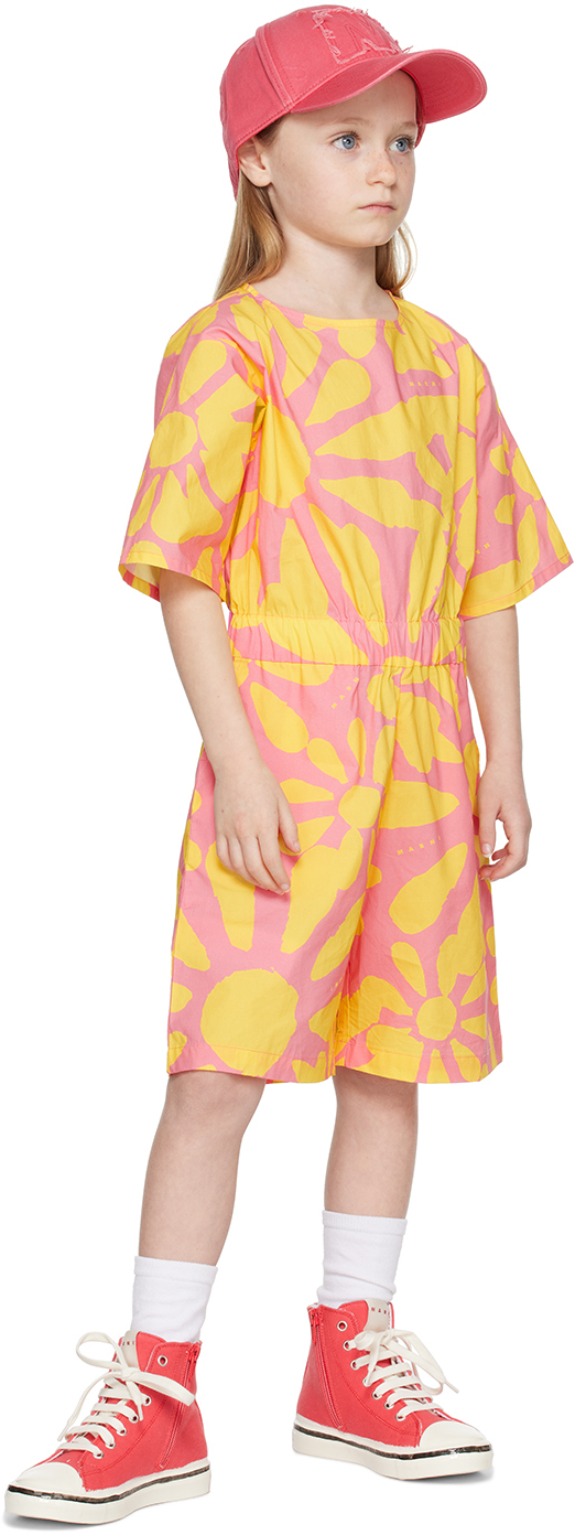 Marni Kids Pink & Yellow Floral Jumpsuit In 0m335