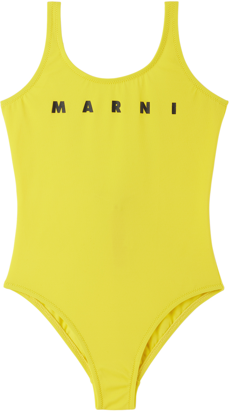 Marni Kids' Logo印花连体泳衣 In Yellow