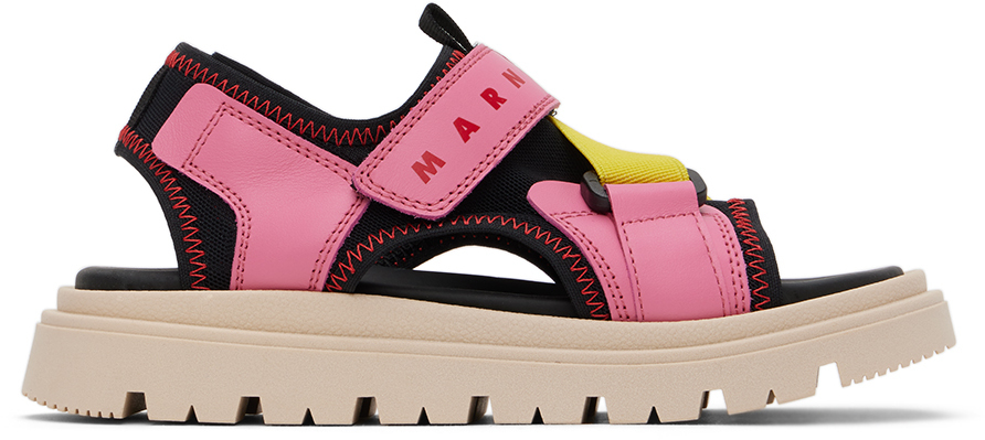 Marni Kids Black & Pink Color Block Sandals In Var 1