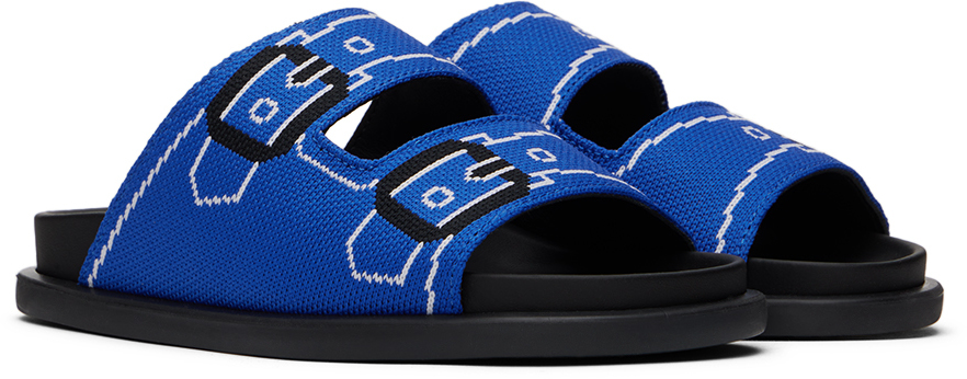 Marni Blue Trompe-l'oeil Jacquard Fussbett Slide Slippers In Var 5