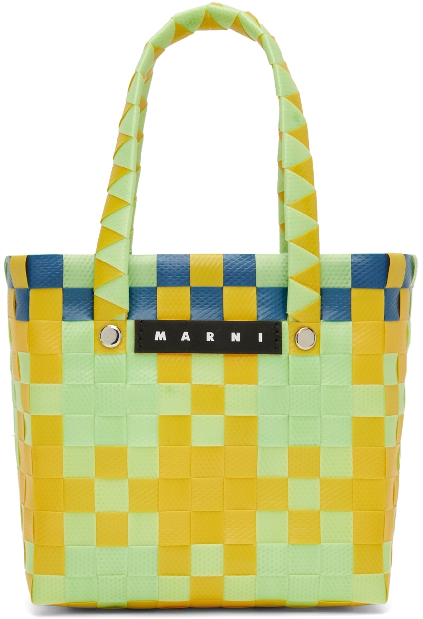 Marni Logo-patch Woven Tote Bag In 黄色