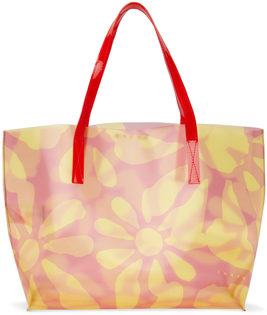 Marni Kids Red & Yellow Floral Tote In 0m335