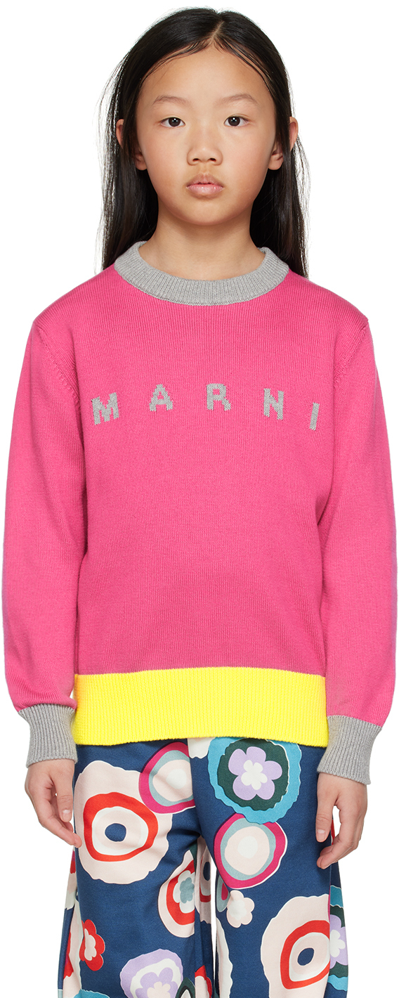 Shop Marni Kids Pink Jacquard Sweater In 0m337
