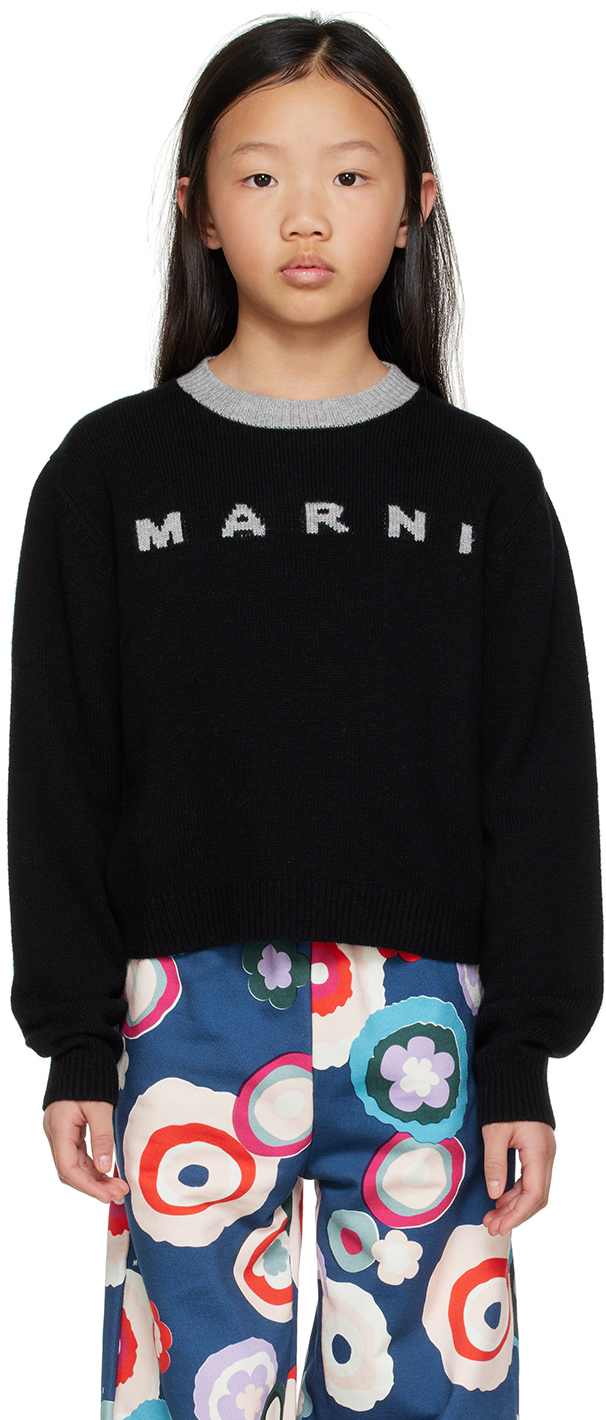 Shop Marni Kids Black Intarsia Sweater In 0m900