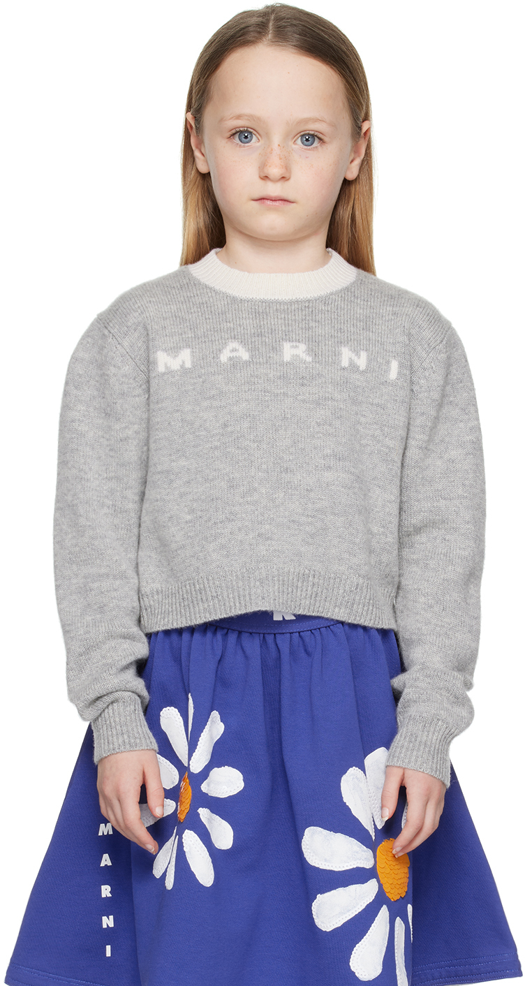 Shop Marni Kids Gray Intarsia Sweater In 0m903