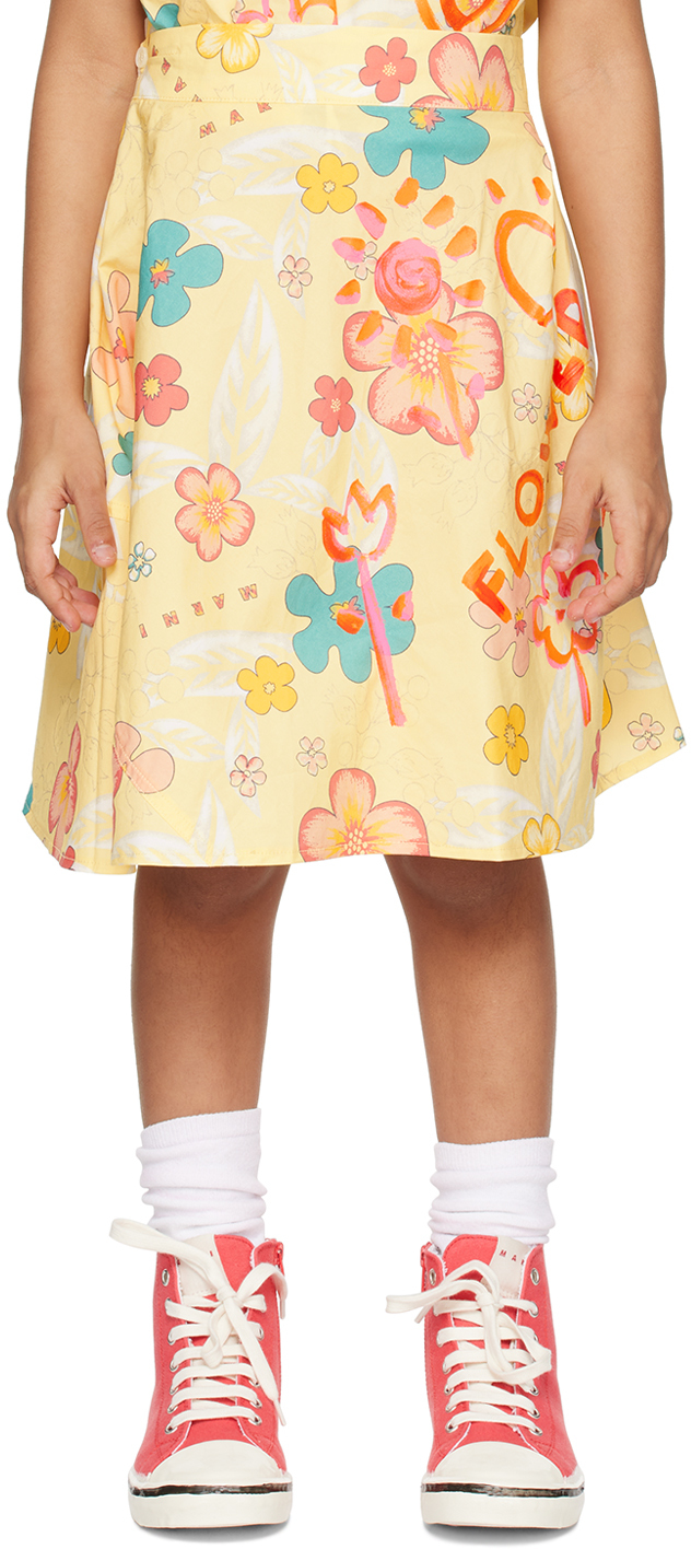 Marni Kids Yellow Printed Skirt In 0m109
