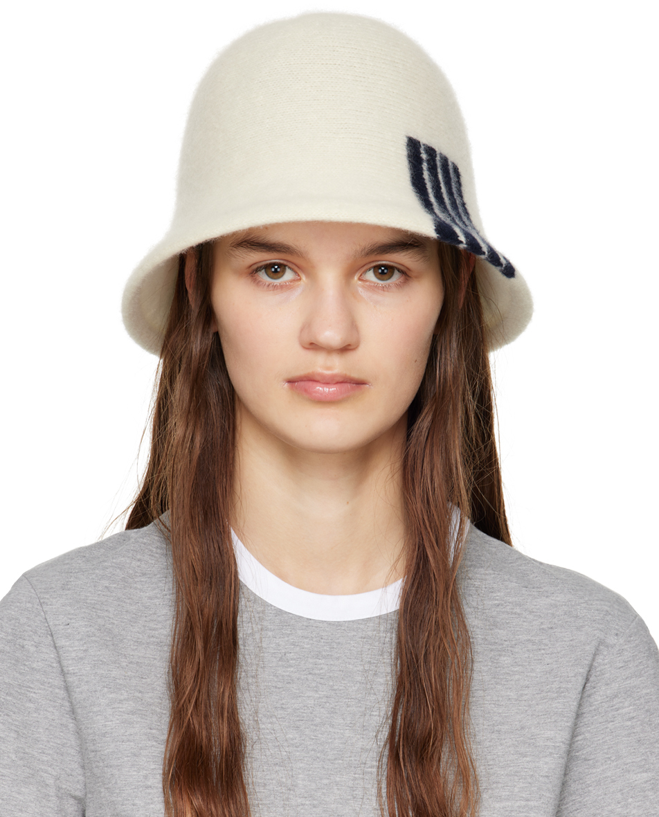 White 4-Bar Bucket Hat