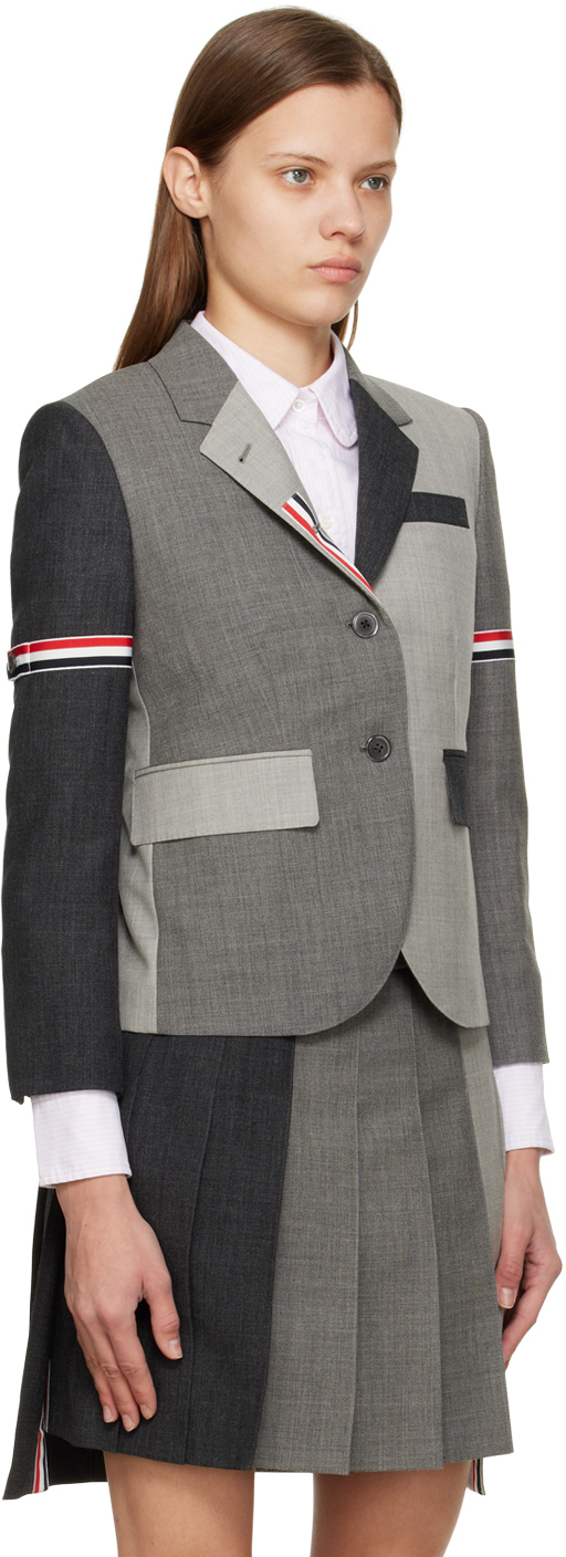 Thom Browne Grey Fun-mix Wool 2 Ply Fresco High Armhole Jacket In 025 Dk Grey