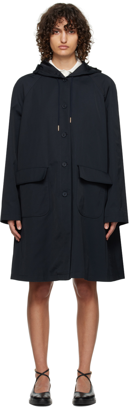 Thom Browne Navy Hooded Coat
