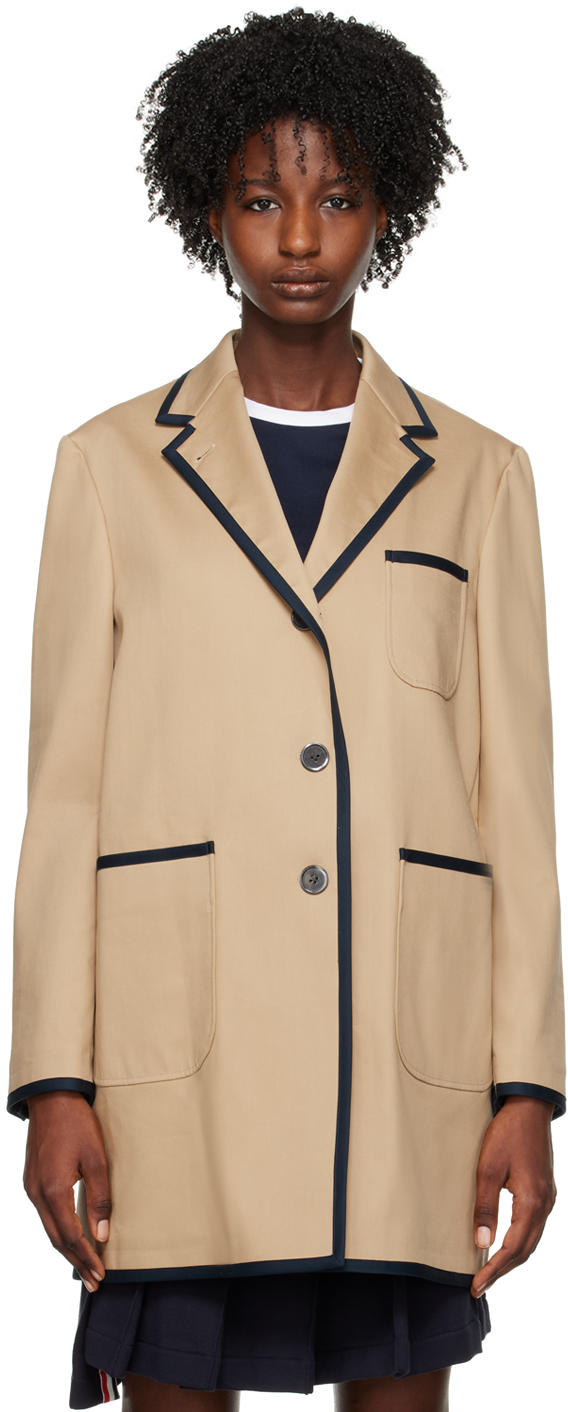 Thom Browne Single-breasted Cotton Coat In Beige