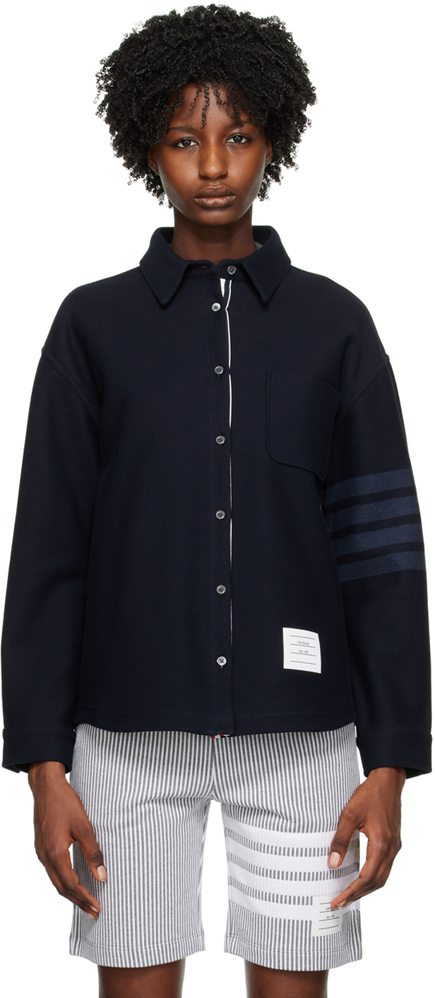 Thom Browne Navy Oversized Shirt In 415 Navy