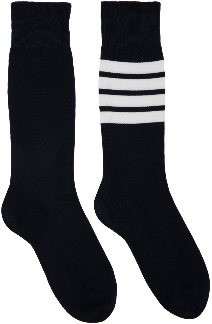 Thom Browne Calzini Lunghi 4 Bar In Cotone Leggero In 415 Navy