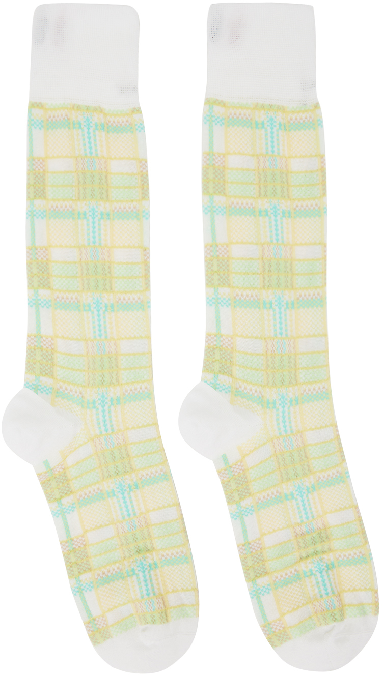 Thom Browne Checked Jacquard Mid-calf Socks In White