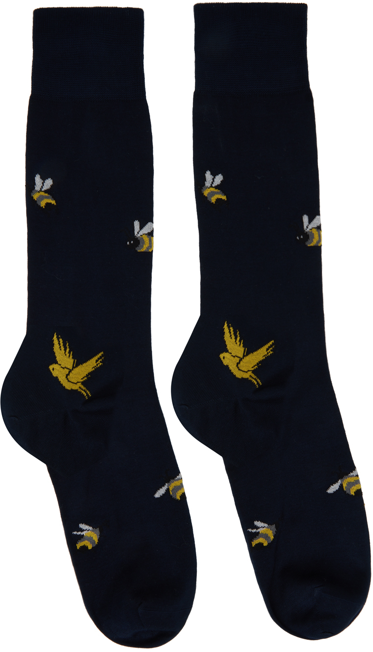 THOM BROWNE NAVY BIRDS AND BEES SOCKS