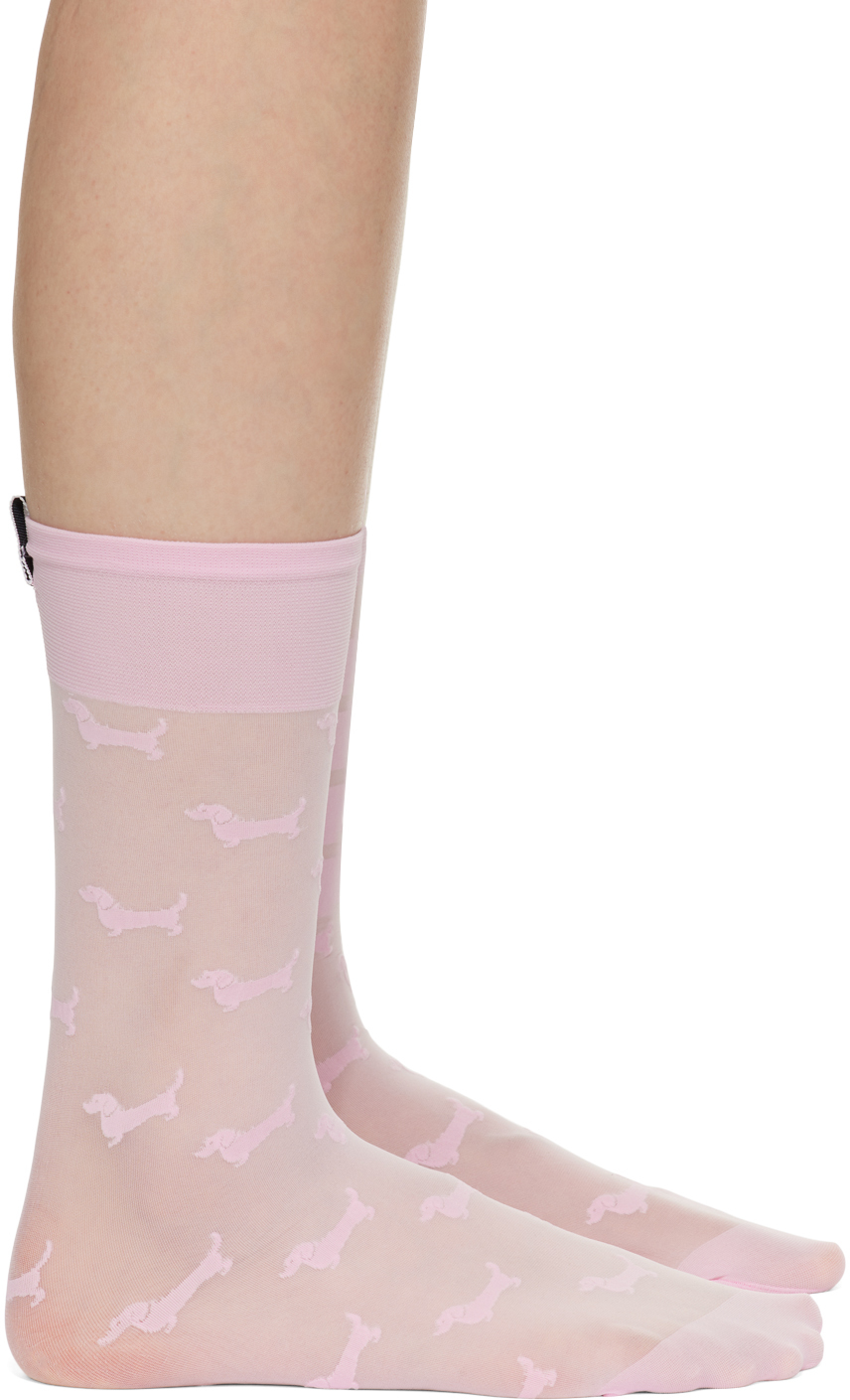 Thom Browne Pink Hector 4-bar Socks In 680 Lt Pink