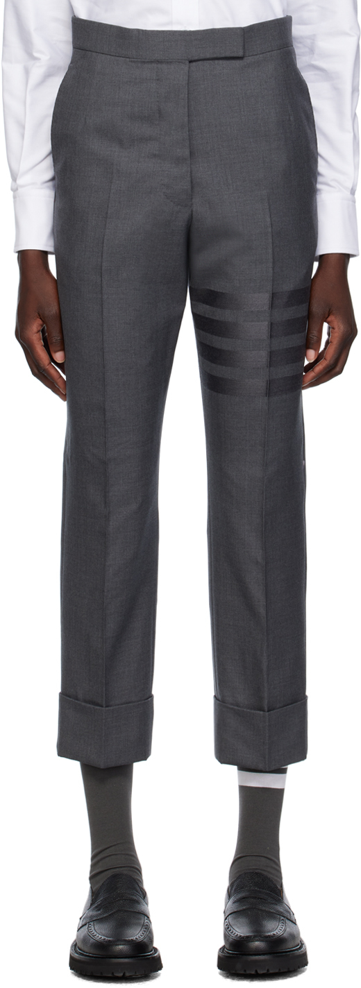Shop Thom Browne Gray 4-bar Trousers In 025 Dark Grey