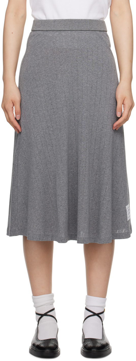 Thom Browne Gray Patch Midi Skirt In 035 Med Grey