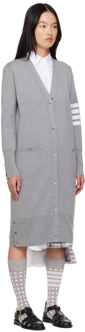Thom Browne Virgn Wool Cardigan Dress With Sporty Stripe Detail In 055 Lt Grey