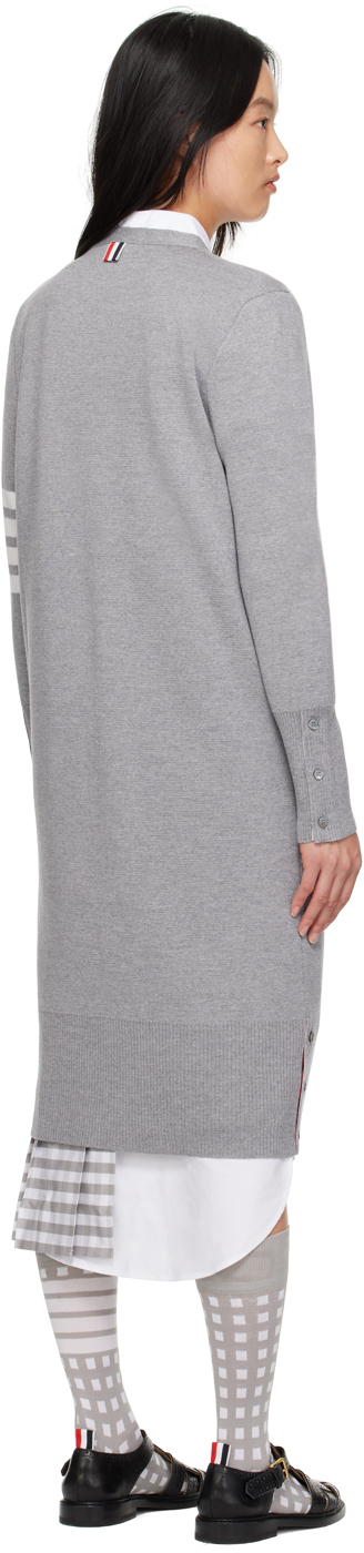 Thom Browne Virgn Wool Cardigan Dress With Sporty Stripe Detail In 055 Lt Grey
