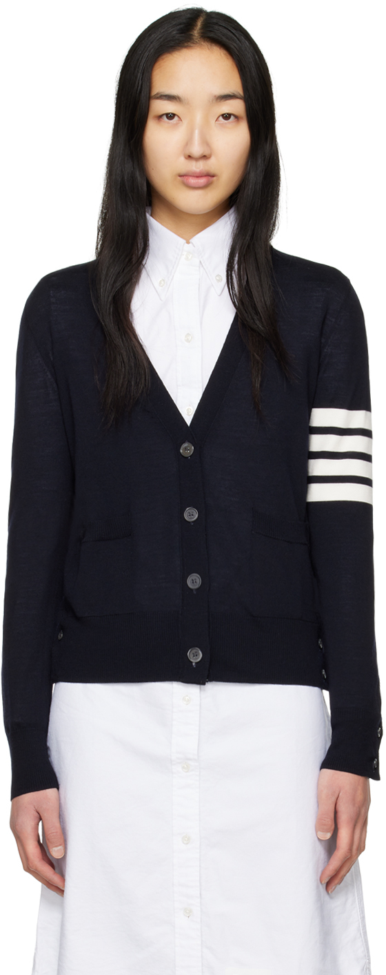 THOM BROWNE NAVY 4-BAR CARDIGAN