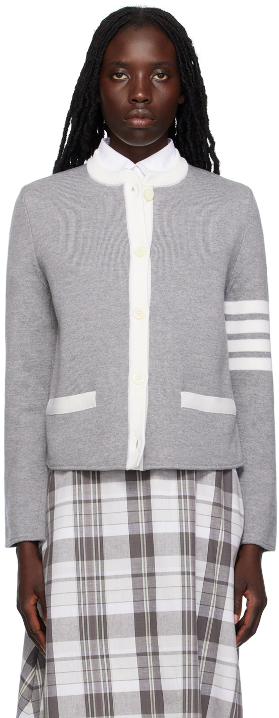 Thom Browne Gray 4-bar Cardigan In 055 Lt Grey