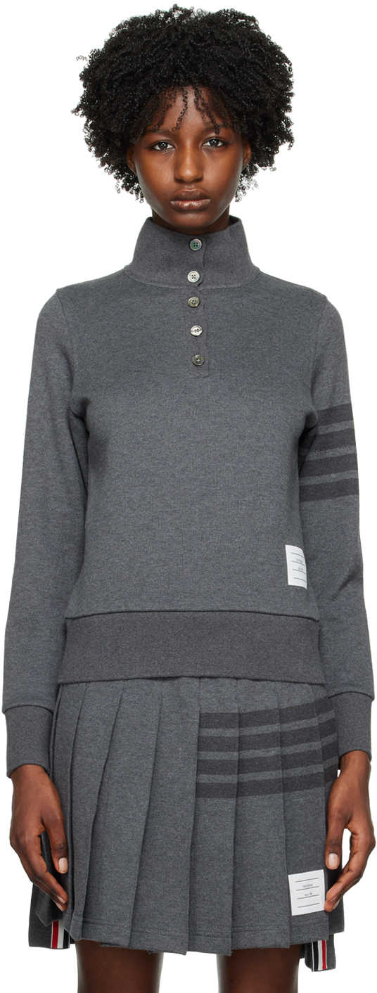 Thom Browne Funnel Neck Pullover Sweater In Gray