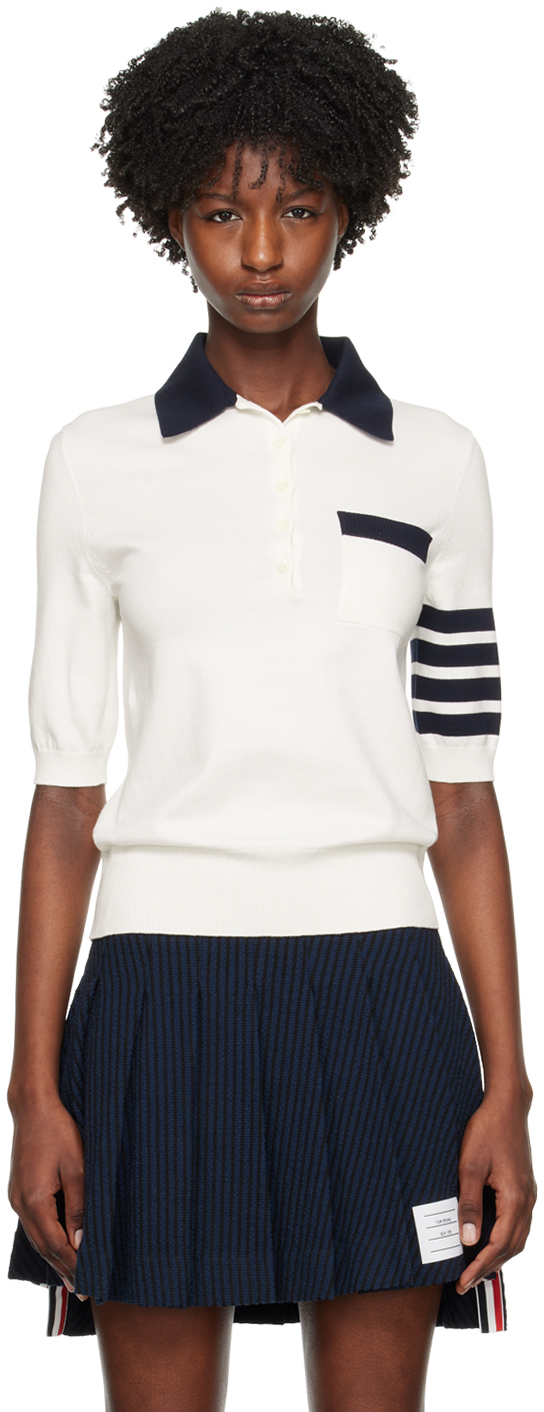 THOM BROWNE WHITE 4-BAR POLO