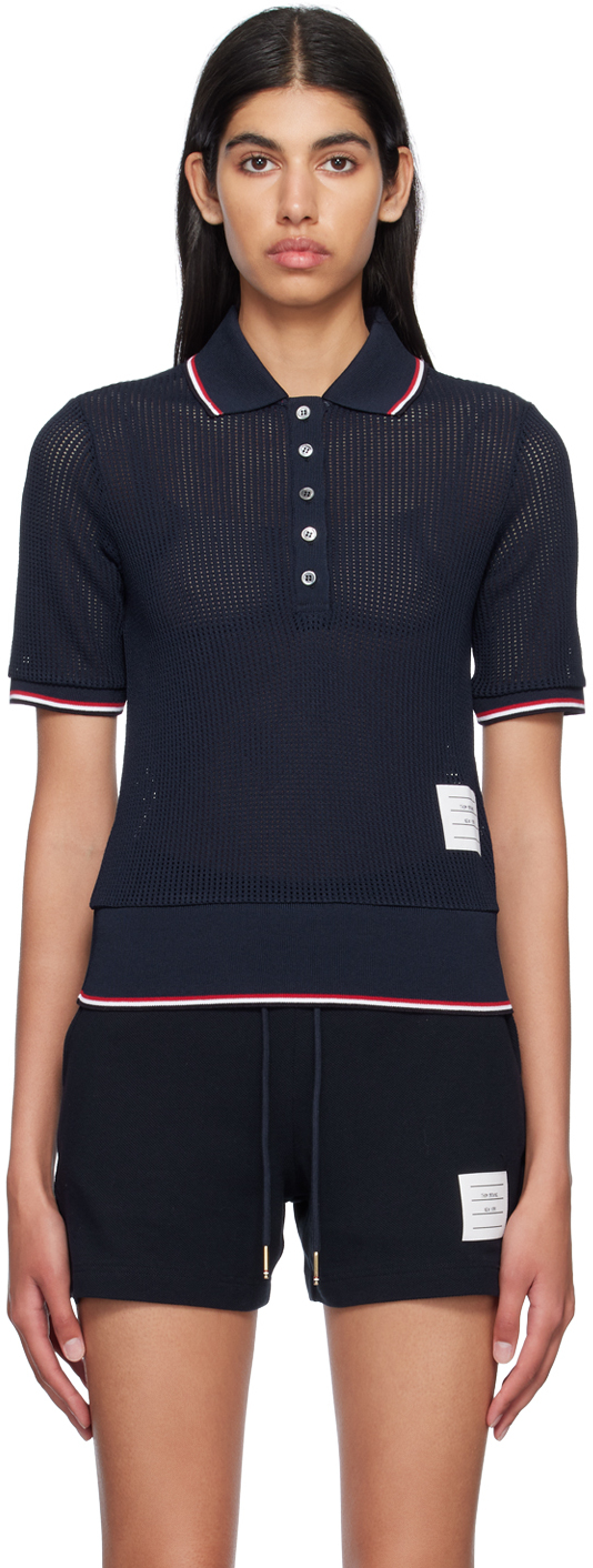 Navy Stripe Polo by Thom Browne on Sale