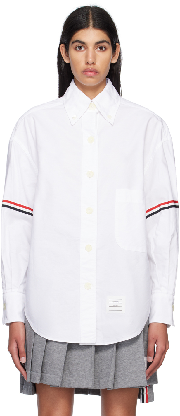 Shop Thom Browne White Spread Collar Shirt In 100 White